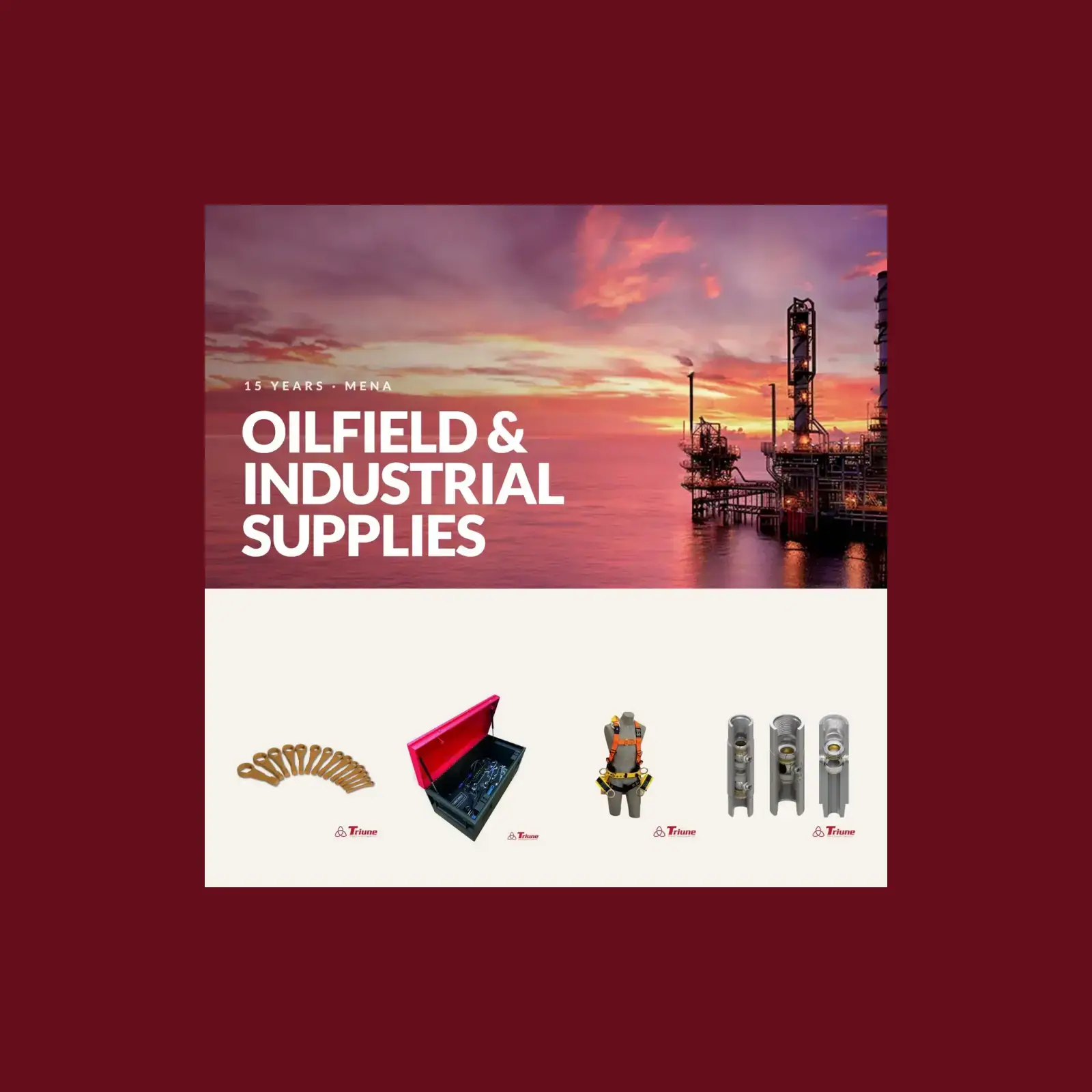 Oilfield and industrial facilities at sunset, with an engineer in the foreground and an offshore platform on the water.