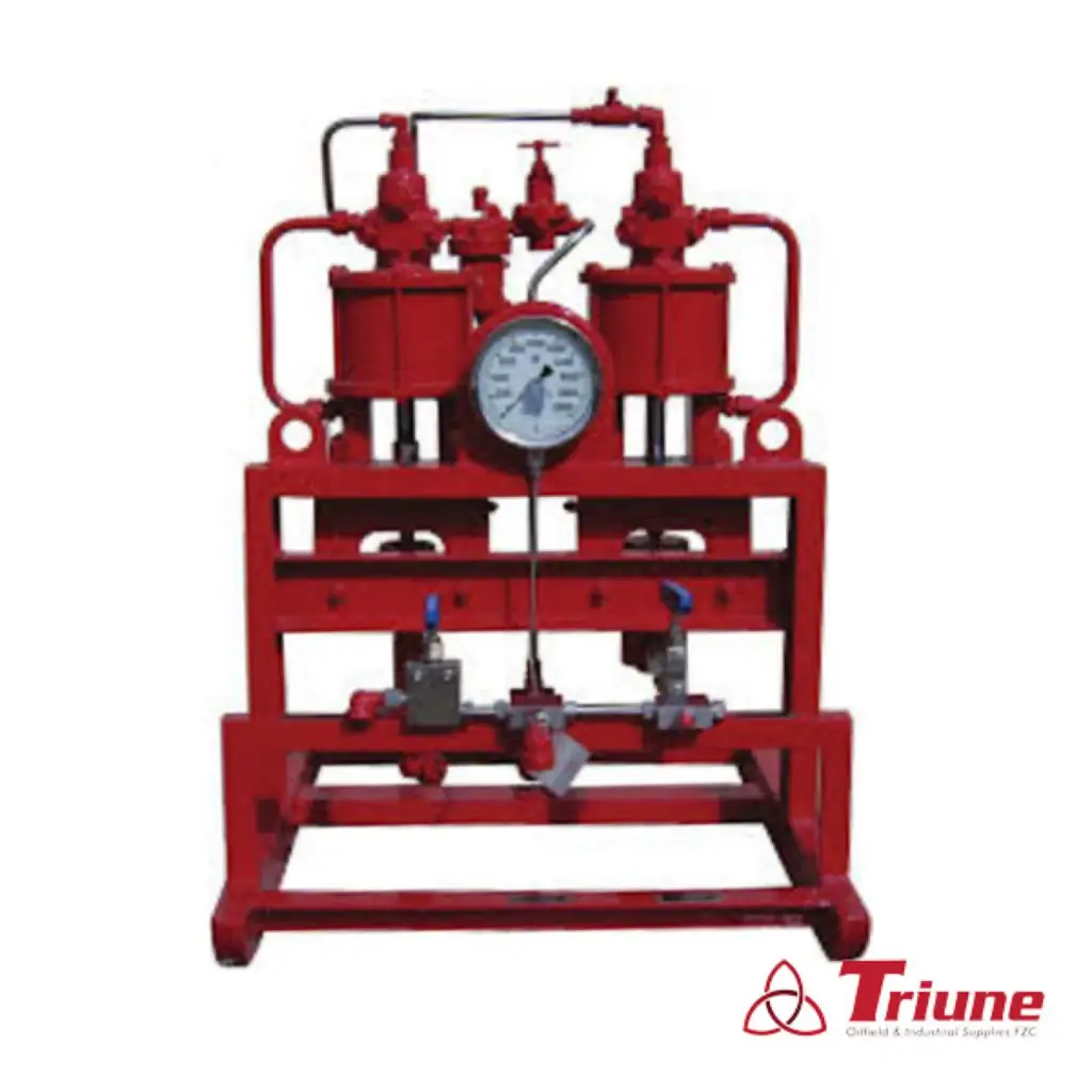 Red hydraulic test unit photographed for Triune.