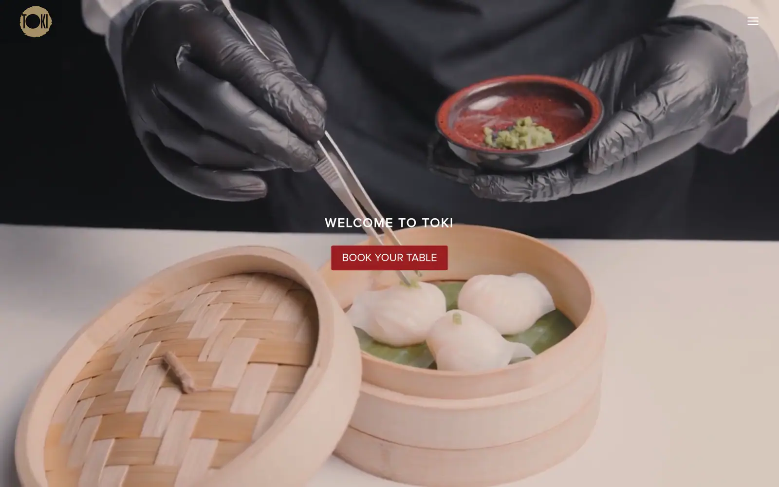 The Toki restaurant homepage at tokiksa.com, showing its brand identity and menu sections.